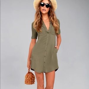 Oxford Comma Olive Green Shirt Dress